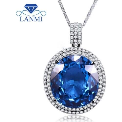 New Vintage Oval 17x19mm 18Kt White Gold Natural London topaz Wedding Pendant P171B