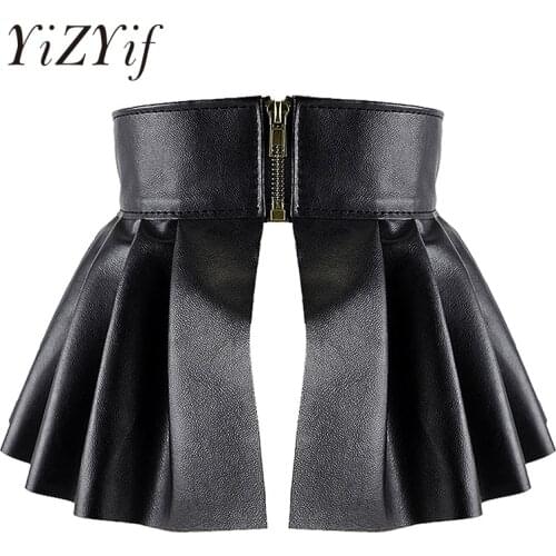 Pleated Skirts Wide Belts Women PU Leather Elastic Wide Waistband Classic Stretch Pleated Skirt Garters Peplum Cinch Belt Skirt