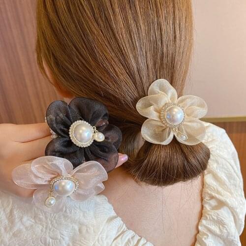 Organza Pearl Hair Rope Hair Ring Sweet Sun Flower Head Rope Girl Tie Head Rope Rubber Band Hair Accessories