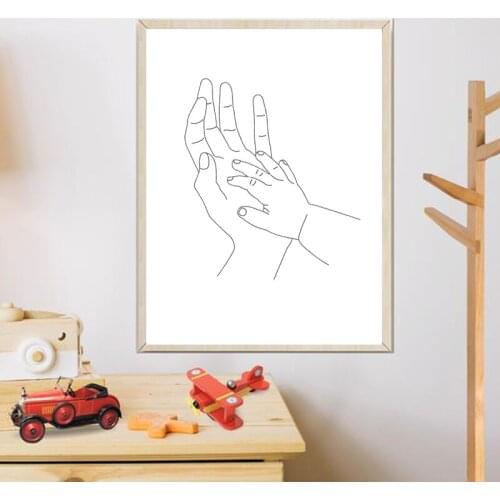 Hands Line Drawing Art Print Nursery Wall Decor , Mom Baby Hands Minimalist Wall Art Canvas Painting Nordic Poster for Kids Room