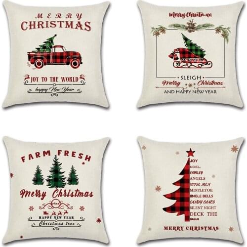 Christmas Tree Truck Farm Throw Pillow Red and black grid Merry Christmas Cushion Cover Car Home Sofa Decorative Pillowcase