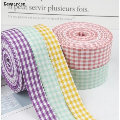 Kewgarden Plaid Layering Cloth Fabric Ribbons 1-1/2" 1" 3/8" 38 25 10 mm Handmade Tape DIY Hair Bow Brooch Accessories 10 Meters