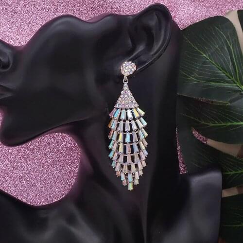 New Fashion Crystal Jewelry Long Drop Rhinestone Tassel Dangle Earrings Unique Earring For Women Wedding Party Earing
