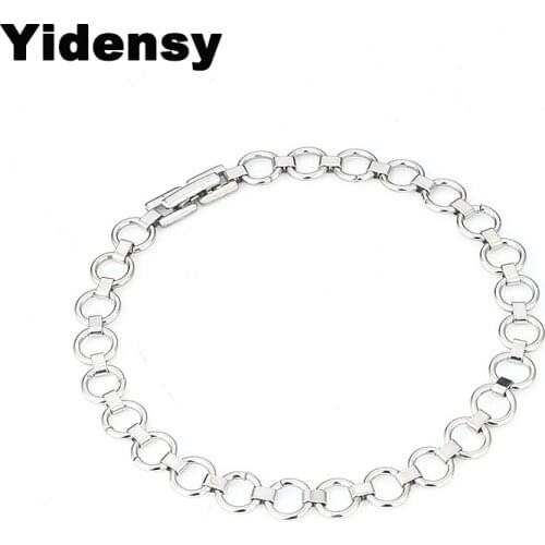 Yidensy Fashion Stainless Steel Rolo Cuban Link Chain Bracelets Silver Color Round Bracelet for Women Men Party Jewelry