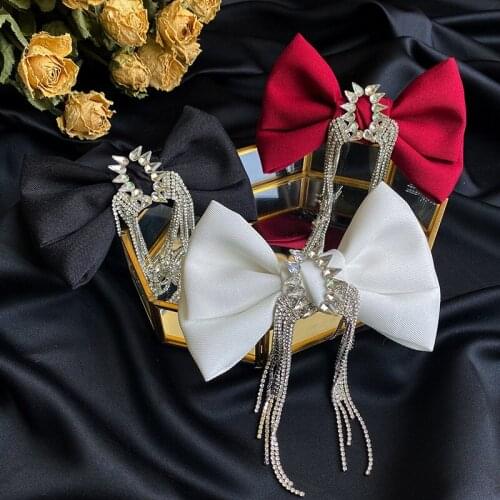 2021 Brand Design Big Bow Rhinestone Tassel Hair Clips Princes Girls Bowler Hairpin Bridemaid Fashion Crystal Fringe Headwear