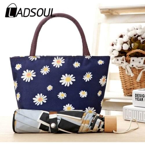 LADSOUL 2019 Female Portable Lunch Bag Bottom Thickening Set Lunch Box Bag Hand Bag Oxford Canvas Small Bag Handbag