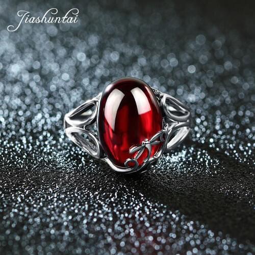 JIASHUNTAI Vintage 925 Sterling Silver Rings For Women Natural Semi-precious Stone Retro Thai Silver Jewelry Dragonfly Design