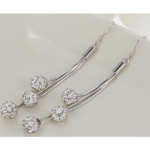 REETI 925 Sterling Silver Full drill ball tassel Dangle Earrings For Women Luxury Lady Party Fashion Jewelry