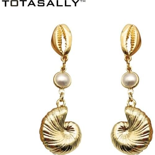 TOTASALLY Simulated Pearl Women dangle Earrings Summer Beach sea snail ocean style Lady drop Earrings Jewelry party show