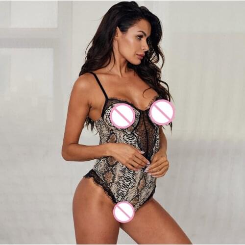 Womens Body Suits Sexy New Leopard Print Sling V-neck Hollow Lace Perspective Underwear Porno Costumes bdsm lingerie soumise 00