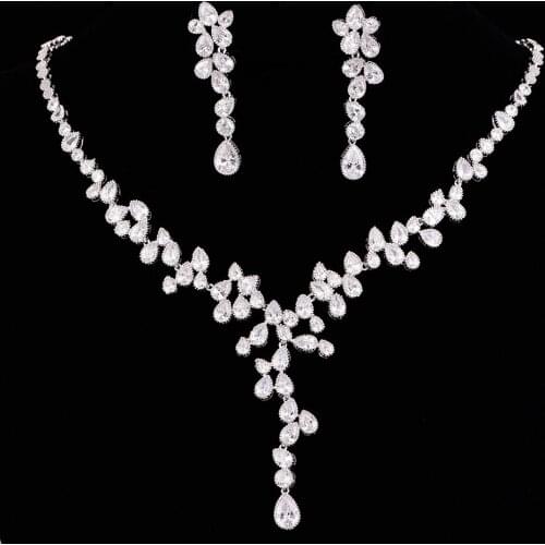 New Arrival Fairy Water Drop Cubic Zirconia Jewelry Sets Wedding Necklace Earrings Sets for Women Bijoux Bijoux Mariage CZL-6104