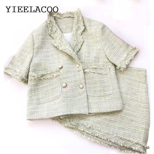 Light green tweed jacket + skirt suits 2020 spring /autumn /winter womens Jackets new ladies 2-piece skirt suits
