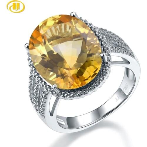 Hutang Natural Citrine Silver Womens Ring 7.51 Carats Oval Cut Citrine Ring Women Luxury Royal Style S925 New Year Gift
