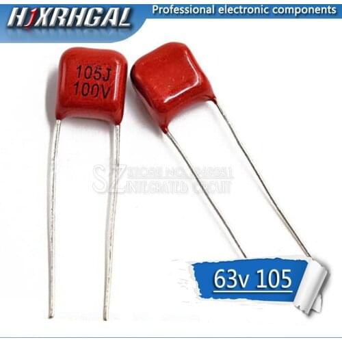 10PCS 63V105J 1UF Pitch 5MM 63V 105 1000nf CBB Polypropylene film capacitor hjxrhgal