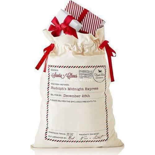 100 PCS New Style Santa Sacks Christmas Santa Gift Bags Christmas Decoration Heavy Canvas Santa Sack