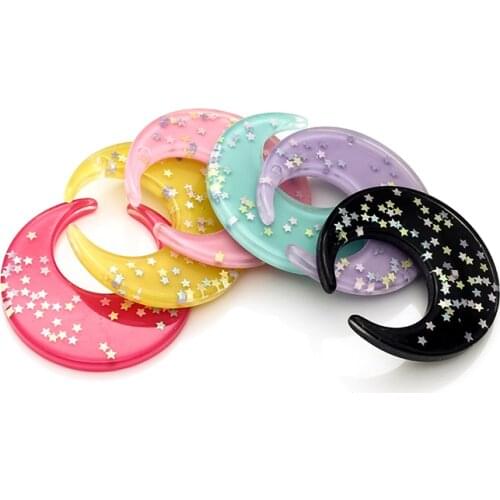 18pcs/pack 49mm fashion flat back resin moon glitter charms color mixed for necklace pendant keychain charms