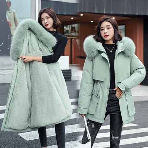 2021 Winter Women Fleece Parkas Jacketa Casual big pocket Windproof Hooded Thicken Warm padded Coat Winter Female Outwear parkas