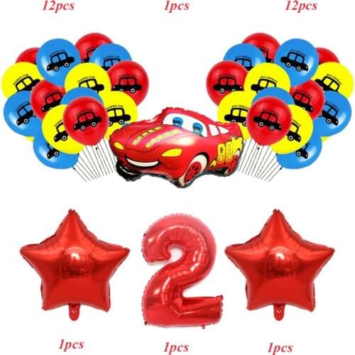 28pcs Disney Cartoon Cars Number Foil Latex Balloons Birthday Party Decorations Supplies Helium Balloons Supply For 10 People