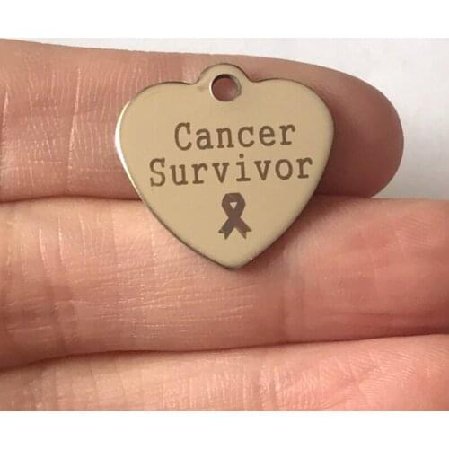 5PCS/Bag Engraved Cancer Survivor Charm Stainless Steel Pendant Charm For Bracelets Necklace Jewelry Making DIY
