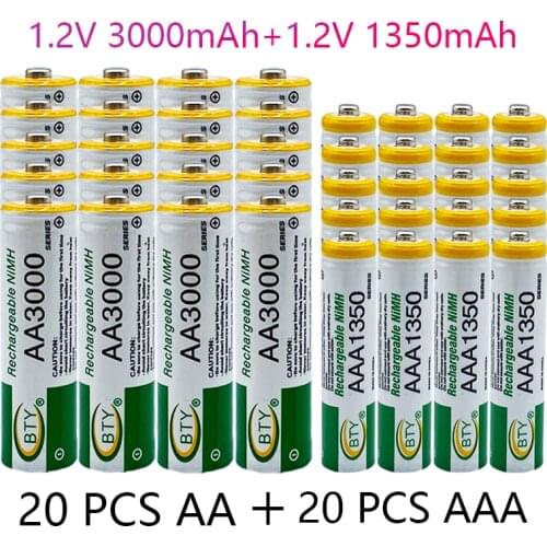 Brand new 1.2V AA 3000mAh Ni MH rechargeable battery + AAA battery 1350MA rechargeable battery Ni MH 1.2V AAA battery