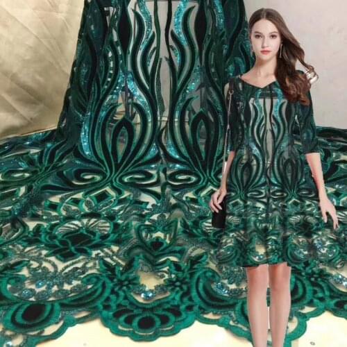 Sequined African Multicolor Lace Fabric Nigerian Evening Dresses Sewing Fabrics 2020 velvet High Quality Sequins Mesh DYSZP8