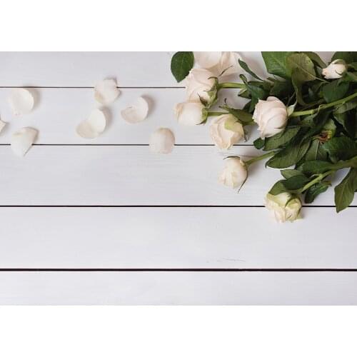 Photo Backdrop Flower Petals White Wooden Plank Vinyl Cloth Photography Backgrounds for Lovers Valentines Day Wedding Photocall