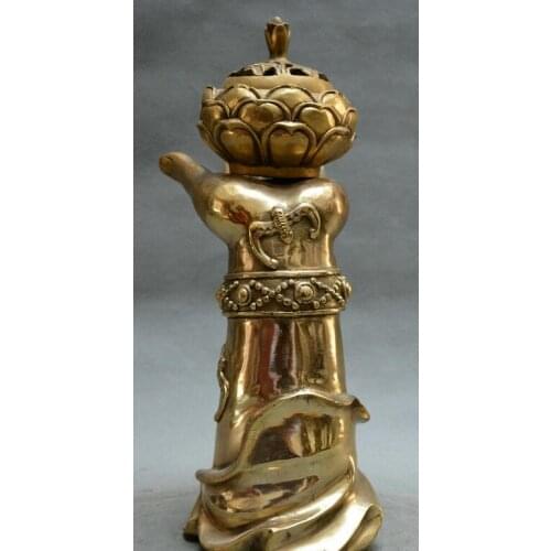 Chinese Buddhism old bronze Buddhas-hand lotus flower incense burner censer