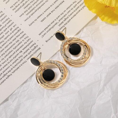 Round Triangle Pentagram Crystal Earrings 2021 New Wave Korean Temperament Wild Simple Lady Earrings Jewelry Party Gifts