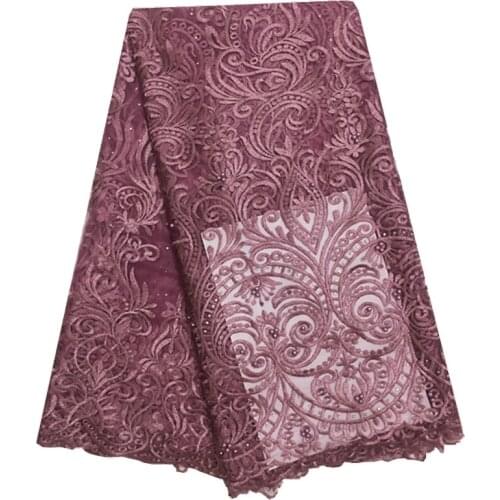 2019 Hot selling Tulle Lace Embroidery French Mesh With Beads Nigerian Lace Fabrics Materia