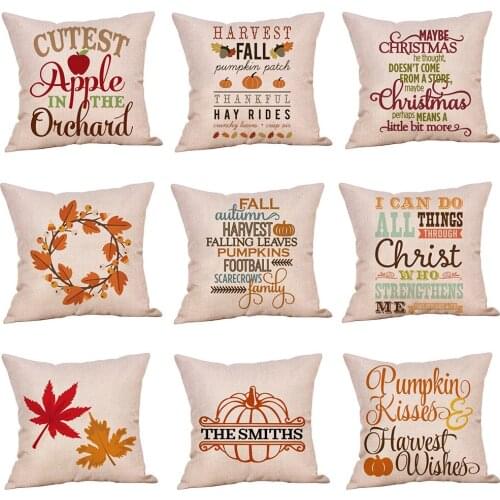Supplies New Maple Leaf Car and Pumpkin Pattern Sofa Pillowcase Cotton Linen pillow covers Home Decor 45x45cm