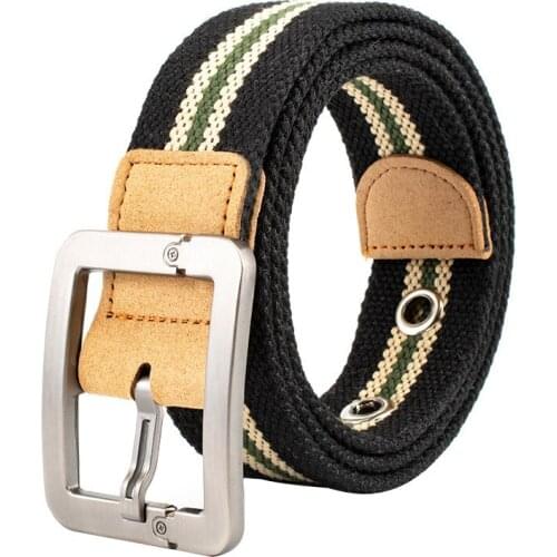 High quality Unisex Canvas Belts Weave stripe Canvas Alloy Pin buckle Belt casual sport cowboy Men Belts