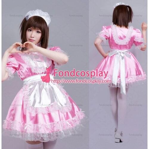Sexy Sissy Maid Satin Pink Dress Lockable Uniform Cosplay Costume Tailor-made[G358]