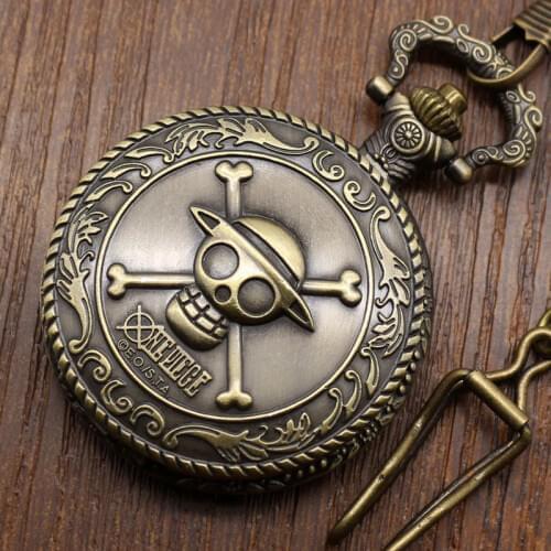 Vintage Bronze Japan Anime Monkey.D.Luffy Quartz Pocket Watch with Chain for Toy Gifts