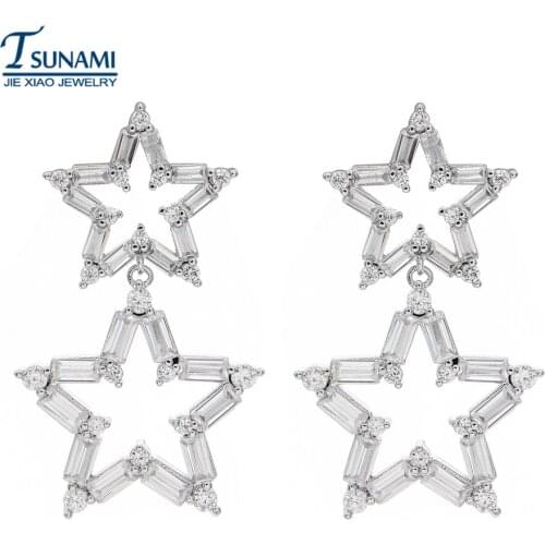High quality upper and lower star zircon earrings Fashion jewelry for a woman/girl wedding party ER-128