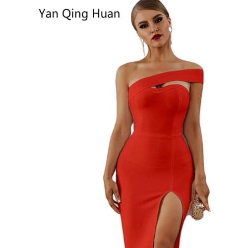 Yan Qing Huan2019 Summer New Sexy Strapless Tube Top Slit Dress Solid Color Irregular Slim Dress Explosion Models Womens Dress