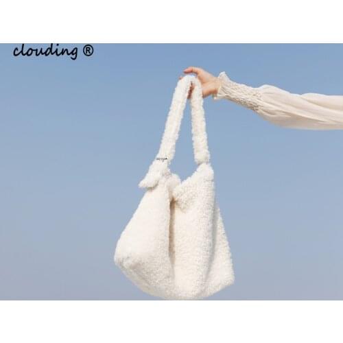 Winter Lambswool Women Handbags Luxury Designer White Shoulder Bags Brand Faux Fur Large Tote Female Messenger Bag Bucket Bag