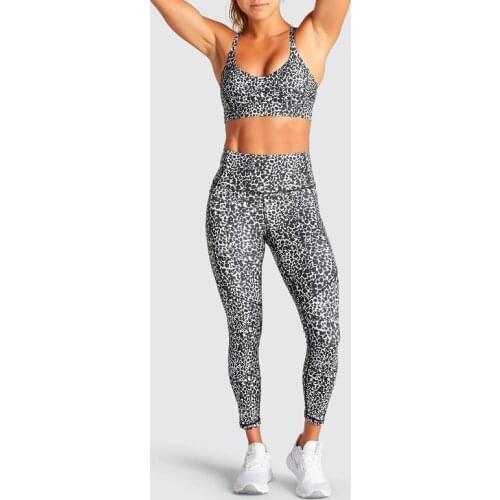 Women Yoga Sets Leopard Print Cross Top Bras High Waist Legging Sportswear Fitness Suit Gym Running Clothing Outfit Active,ZF773