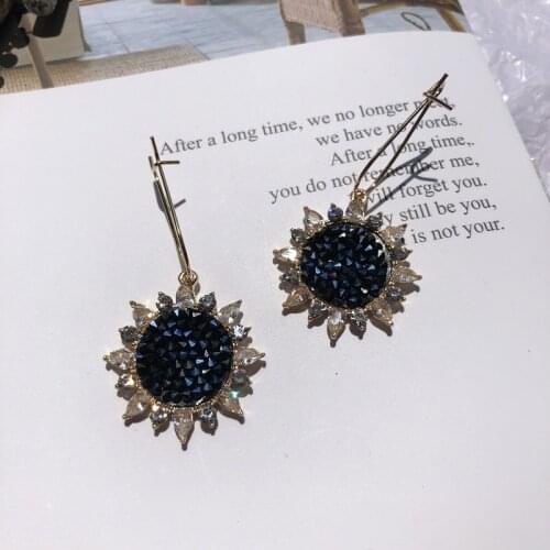 2020 New Sun Flower Style Zircon Inlaid Diamond Earrings Crystal Earrings Female Temperament Long Style