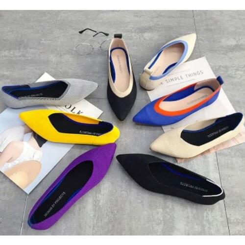 New 2021 Spring and Autumn Shallow Point Womens Single Shoes Comfortable Lifting Fashion Flat-soled Sweet Shoes Size 35-40
