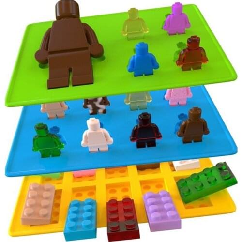 1PC Silicone Candy Soap Molds&Ice Cube Trays Building Bricks and Little Man Robot Chocolate Strawberry Bar Jello Mold Shapes