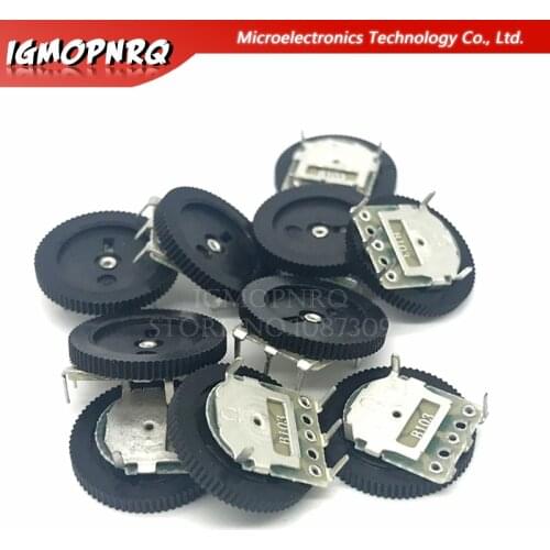 10pcs/lot Double Gear tuning potentiometer B102 B103 B203 B503 B1K B10K B20K B50K 3Pin 5Pin 16*2mm Dial Potentiometer