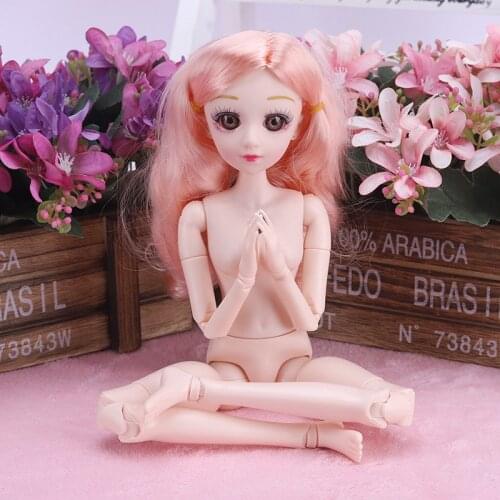 36cm BJD Doll Nude Body Brown Eyes White Skin Plastic Dress Up Princess Dolls Toy with Bangs or Curly Gray Hair Toys for Girls