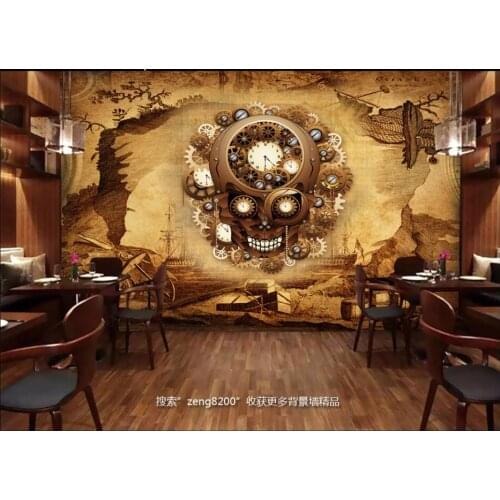 3d wallpaper custom photo mural Pirate retro map with tooling gear skull background room home decor wallpaper for walls 3 d