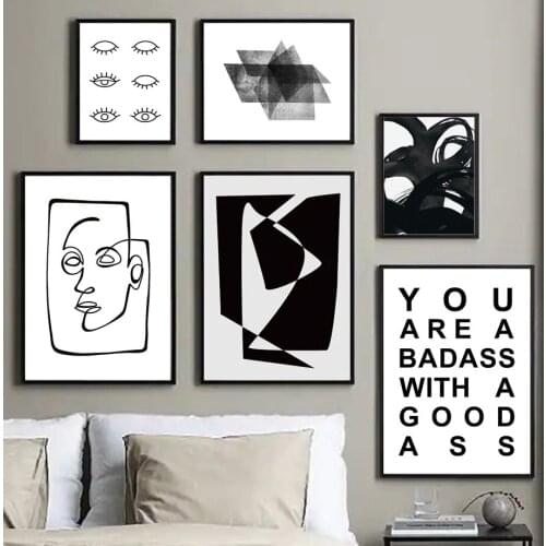 Abstract Line Face Eye Quotes Wall Art Canvas Painting Nordic Posters And Prints Black White Wall Pictures For Living Room Decor