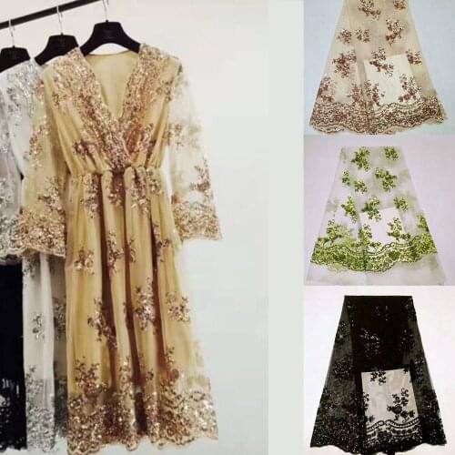 African lace mesh sequins embroidery lace fabrics for garment dress H1LA12