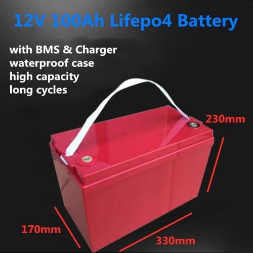 GTK long cycles 12.8V 12v 100Ah Lifepo4 battery pack with BMS for Solar Storage power system and Boat + 14.6v 10A charger