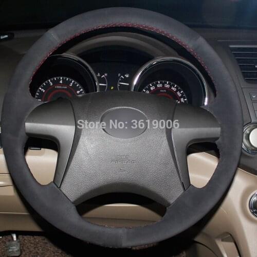 Hand Sewing Black Suede Car Steering Wheel Cover for Toyota Highlander Toyota Camry 2007-2011