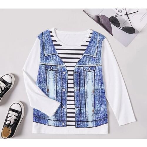 PatPat Kid Boy Striped Painting Denim Pattern Long-sleeve T-shirt