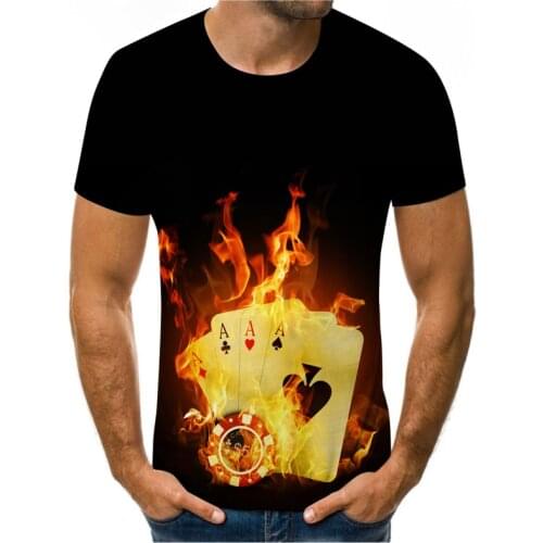 Poker T-shirt summer fashion top mens and womens short-sleeved 3D printing God of Gambling Harajuku O-neck pullover clothing