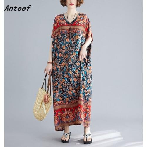 Cotton satin vintage floral women casual loose maxi long summer beach dress elegant clothes 2021 ladies dresses